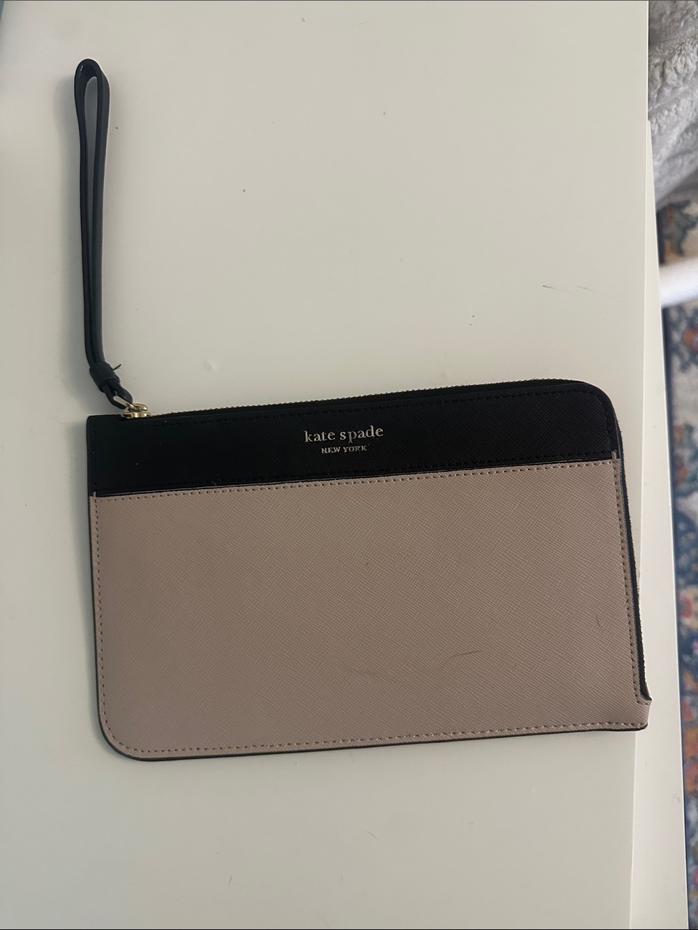 Never used Kate Spade Two-Tone Black & Taupe Zip Wristlet